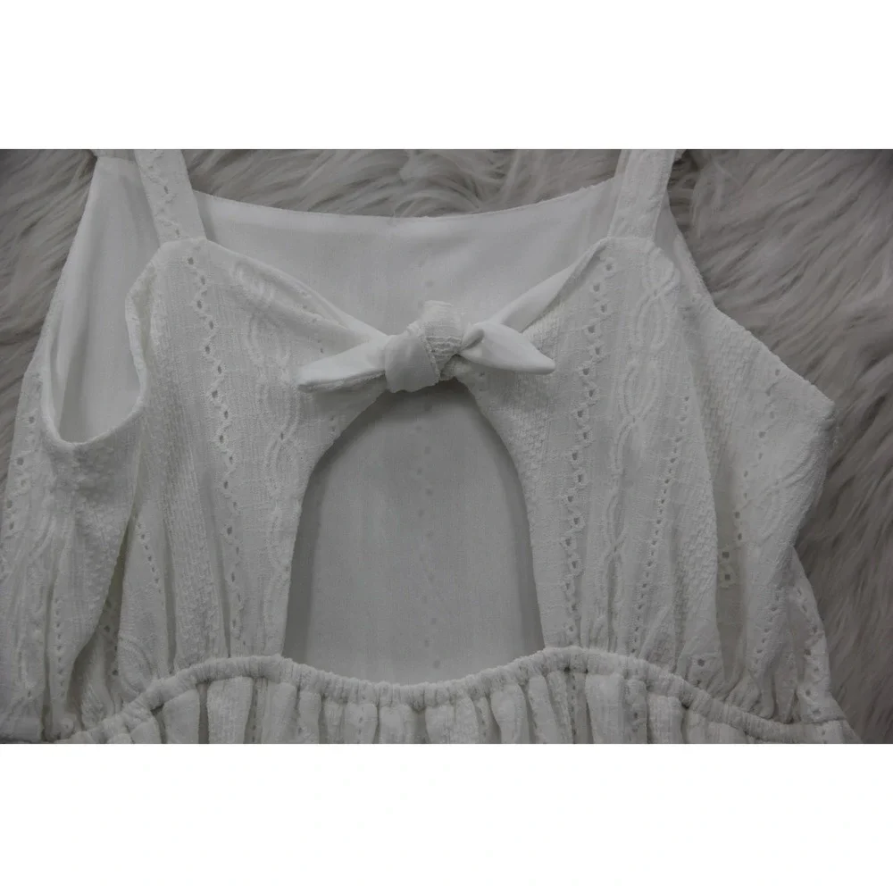 The Childrens Place White Eyelet Cutout Dress Size 16 XXL Ruffle Preppy Minimal